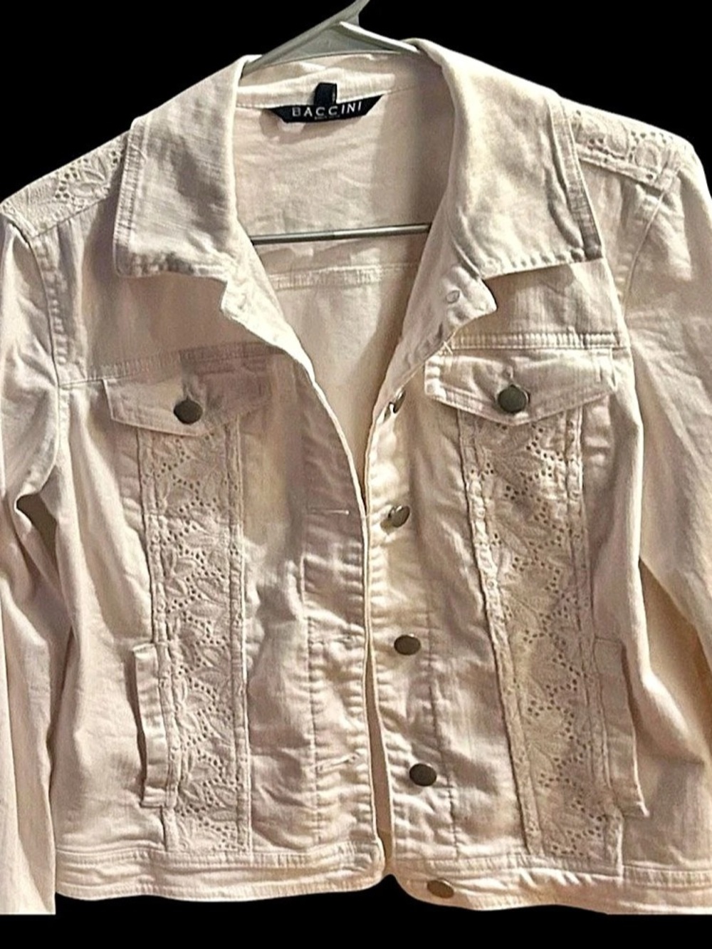 Baccini Lace Detail Denim Jacket Size Medium